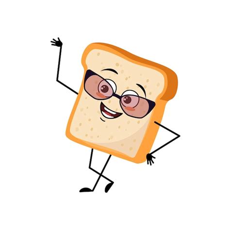 Premium Vector Cute Bread Character With Glasses And Happy Emotion