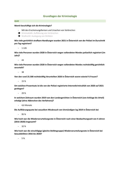 Mitschrift Grundlagen der Kriminologie QUIZ Womit beschäftigt sich