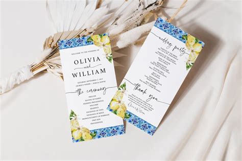 Blue Tiles Lemon Wedding Invitation Bundle Mediterranean Etsy