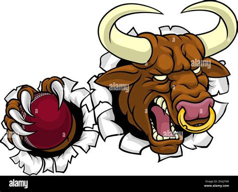 Bull Minotaur Longhorn Cow Cricket Mascot Cartoon Stock Vector Image