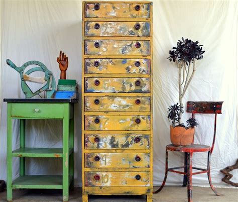 Homemade Upcycled Dresser Chest Of Drawers Tall Mustard Yellow