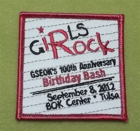 A Patch With The Words Grls Rock On It And An Image Of A Birthday Bash