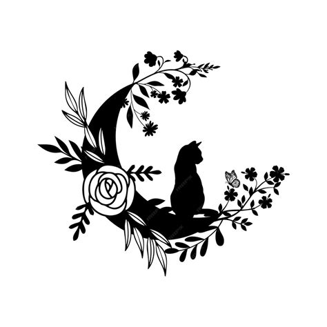 Premium Vector A Black Cat On A Moon With Flowers On It