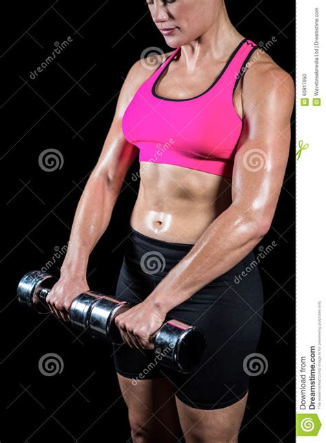 Muscular Woman Lifting Heavy Dumbbells Stock Photo Image Of Healthy