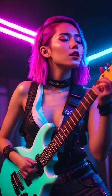 Premium AI Image | Girl singing with a guitar