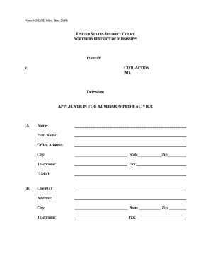 Fillable Online Application For Admission Pro Hac Vice Fax Email Print