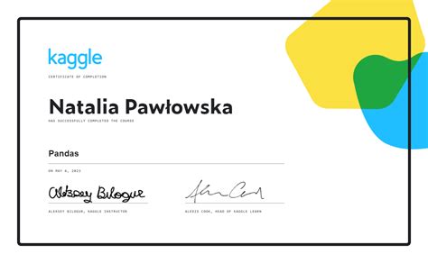 Natalia Pawłowska completed the Pandas course on Kaggle