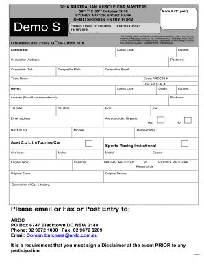 Fillable Online MCM Demo Sessions 2016 Entry Form V1 Fax Email Print