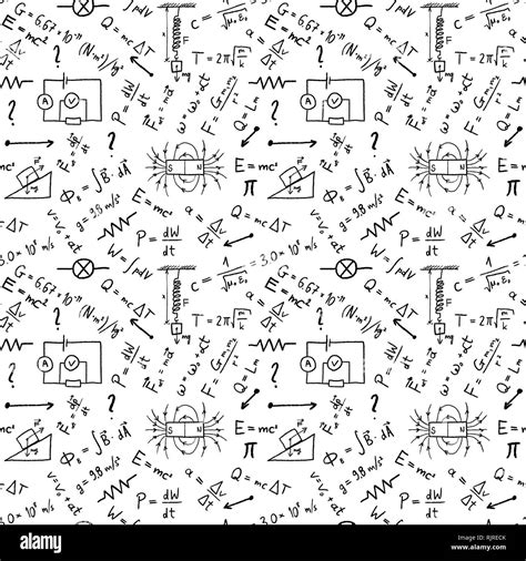 Science Doodle Background Seamless Vector Texture With Physics