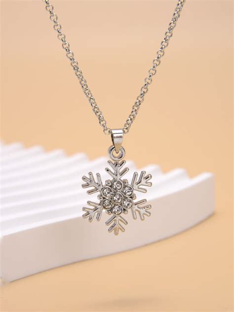 Amuleto Colar Decoração de strass Floco de neve Necklace Charm