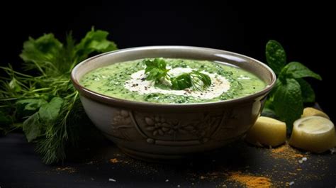 Premium Photo Green Soup Broccoli Cream Soup With Parmesan And Mint