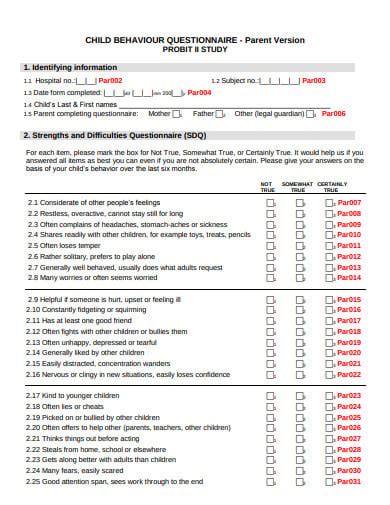 10 Behaviour Questionnaire Templates In Pdf Doc Free And Premium