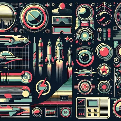 Retro Futuristic Elements Vector Design Premium AI Generated Vector