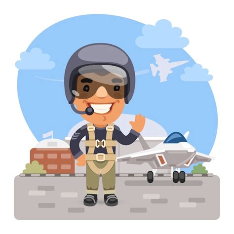 Piloto De Combate De Dibujos Animados Vector Premium