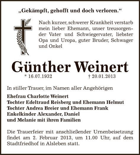 Traueranzeigen von Günther Weinert abschied nehmen de