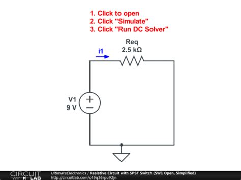 Resistive Circuit With Spst Switch Sw Open Simplified Circuitlab