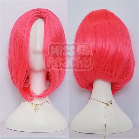 Peruca Cosplay Rosa Pink Neon Long Bob Sem Franja Silk Top Cm