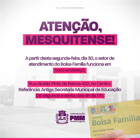 Bolsa Familia Endereço - Novo endereço do atendimento do Bolsa Família em Mesquita | Notícias de ...