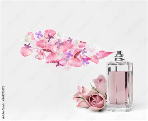 Perfume with floral scent on white background Stock Photo | Adobe Stock