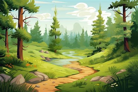 Premium Photo Summer Forest Landscape Illustration