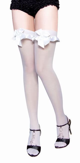 Sexy Satin Stocking Lady Thigh High Stockings White Satin Bow Top Muka