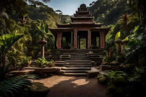 Premium AI Image | A digital painting of a temple in the jungle.