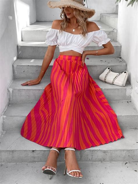 Shein Vcay High Waist Pleated Skirt Shein Usa