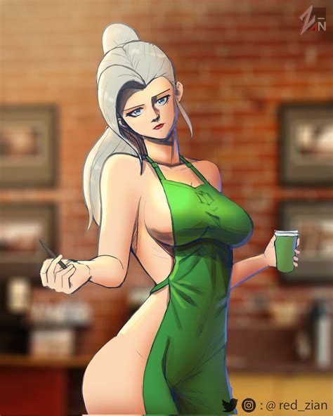 Rule 34 Apron Apron Only Big Breasts Cafe Gray Hair Hips Light Skinned Female Light Skin