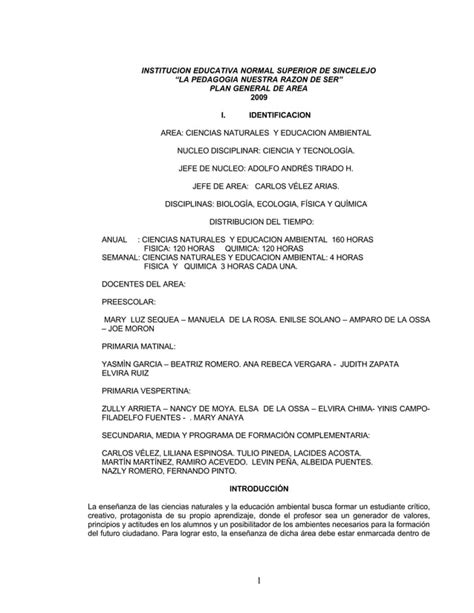 Plan De áRea Ciencias Naturales PDF