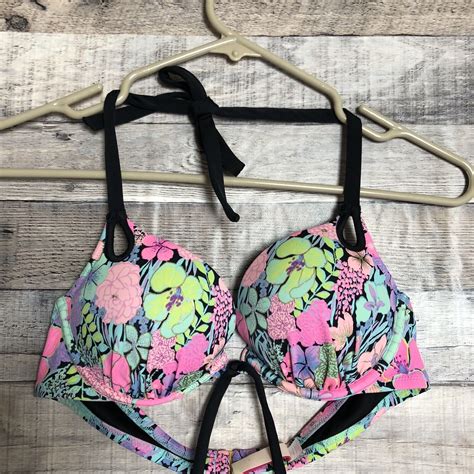 Victorias Secret Halter Bikini Top 34a Underwire Swim Bra Bright Push