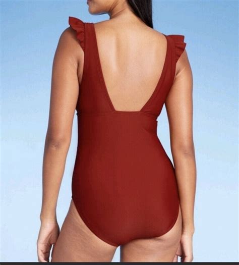 Nwot Flattering Kona Sol Ruffle One Piece Swimsuit Rust Tank X Ebay