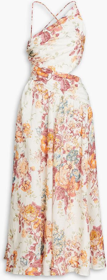 Zimmermann Cutout Floral Print Linen Midi Dress Shopstyle