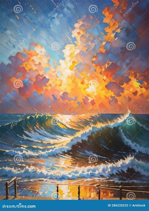 Ondas Do Litoral No Nascer Do Sol Impressionismo Ai Arte Ilustração