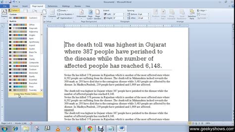 Microsoft Office Word 2010 Applying Themes And Create Custom Theme