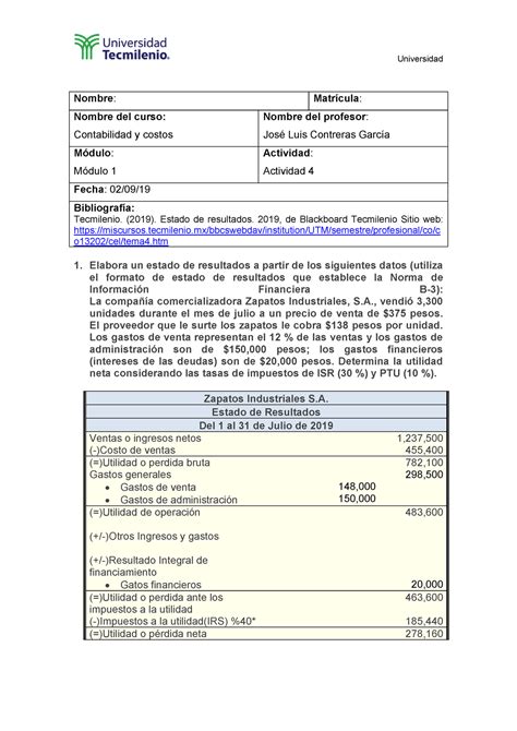 Contabilidad Y Costos Actividad Tecmilenio Studocu