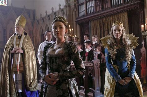 Katherine Howard (Tamzin Merchant)'s youthful blue and yellow gown, as ...