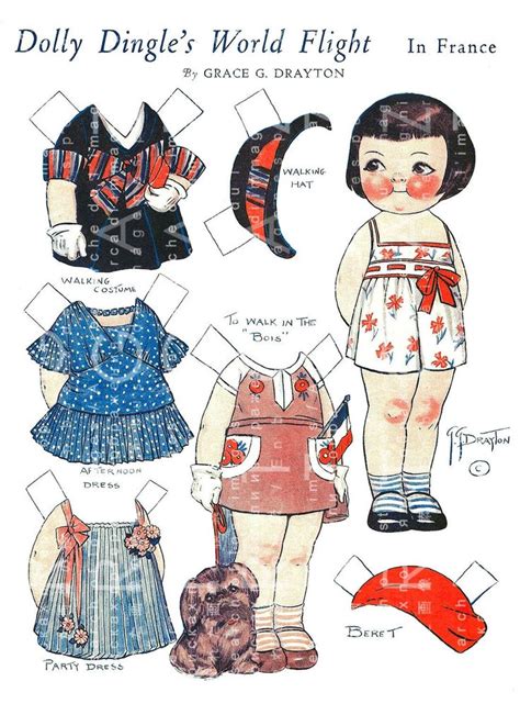 Dolly Dingle In France Printable Vintage Digital Paper Doll Dolly