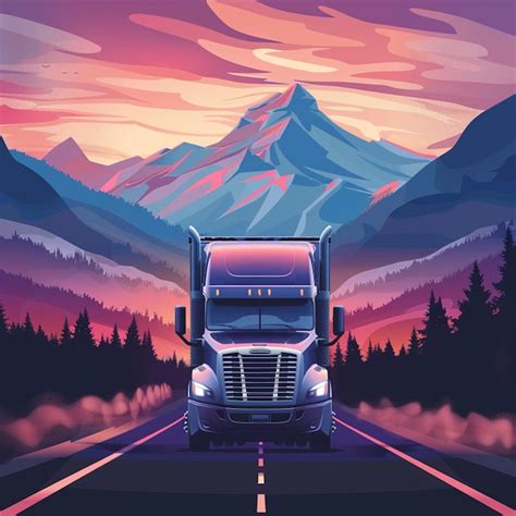 Premium Photo A Truck Driving Down A Road With A Mountain