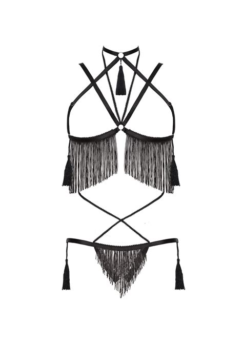 Buy Black Erotic Fringe Lingerie Body Harness Elastic Bondage Sexy