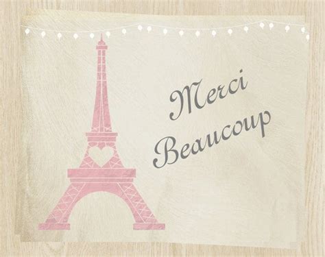 Paris Thank You Cards French Merci Beaucoup Pink Eiffel