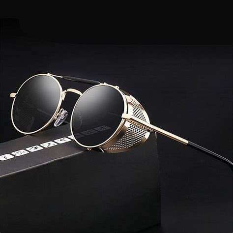 Retro Steampunk Sunglasses Round Designer Steam Punk Metal Shields