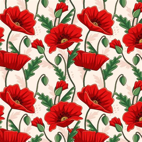 Premium Vector Hand Drawn Poppy Flower Pattern Design