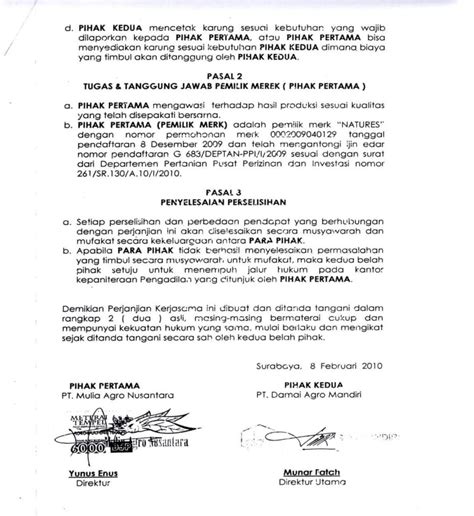 Contoh Surat Perjanjian Resmi Bermaterai Gawe CV