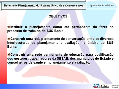 PLANO DE TRABALHO DO Planeja SUS PARA O