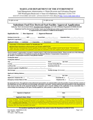 Fillable Online Mde State Md Form Substitue Fuel Facility Approval