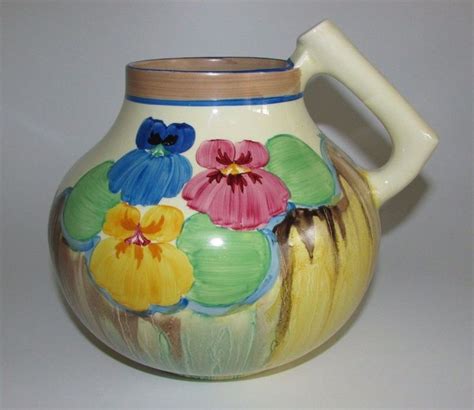 Clarice Cliff Art Deco Delicia Pansies Handled Jug Shape C