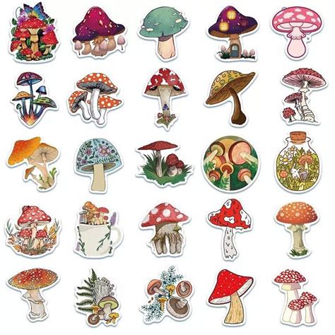 Cute Mushroom Stickers 10pcs Etsy Canada Pegatinas Bonitas