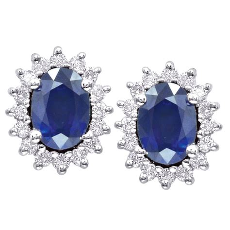 Oval Sapphire Diamond Gold Halo Stud Earrings At 1stDibs Sapphire