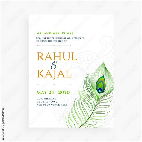 indian wedding card design with peacock feather Stock Vector | Adobe Stock