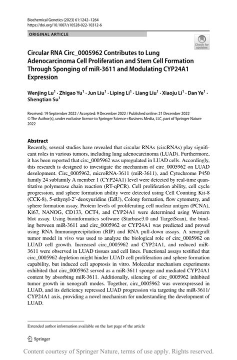 Circular Rna Circ Contributes To Lung Adenocarcinoma Cell